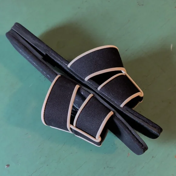 MATISSE Biscayne Flat Sandals Slides in Woven Black Linen and Cream Leather Trim - Picture 2 of 8